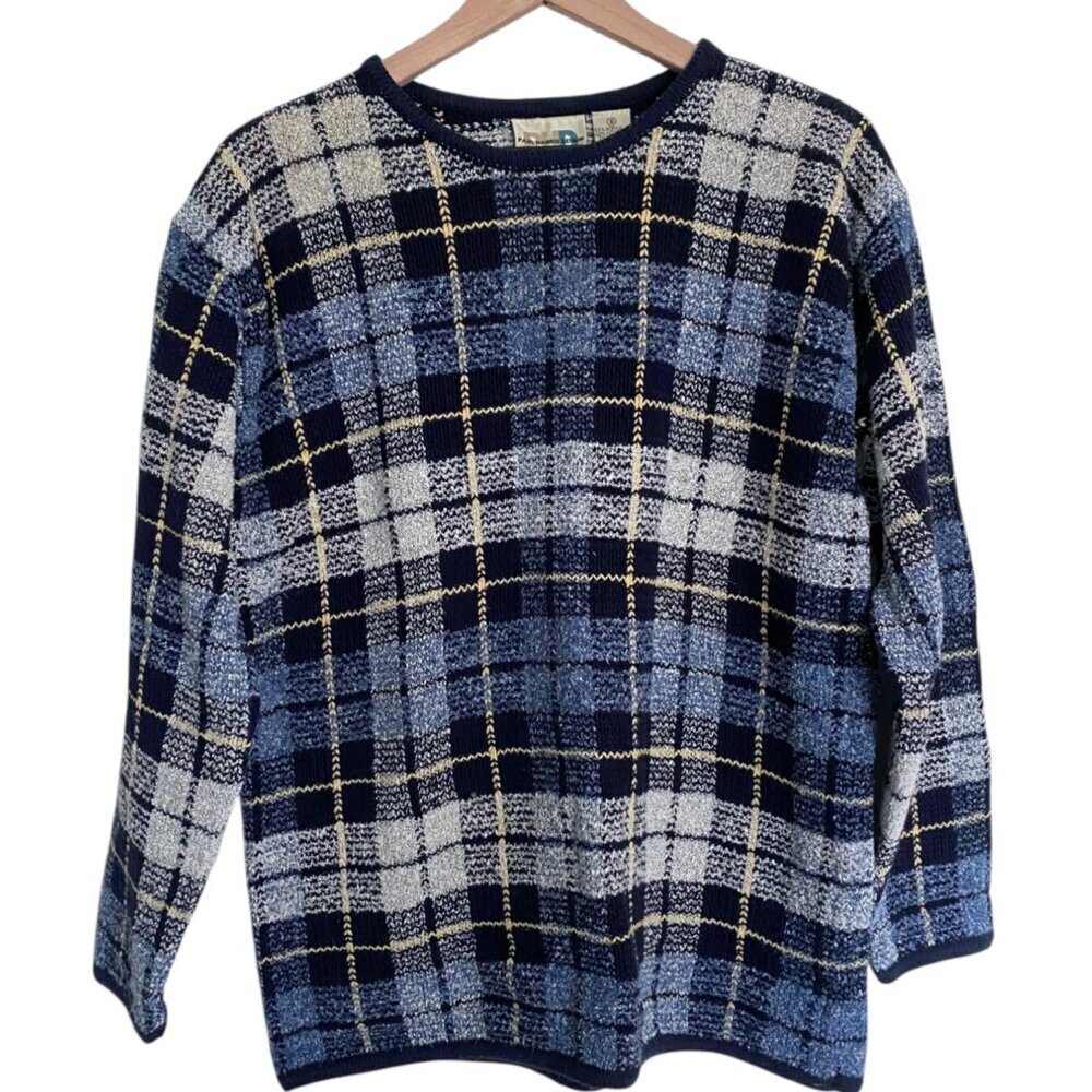 Oversized Paul Harris Design Plaid Sweater Vintage Grandpa Blue